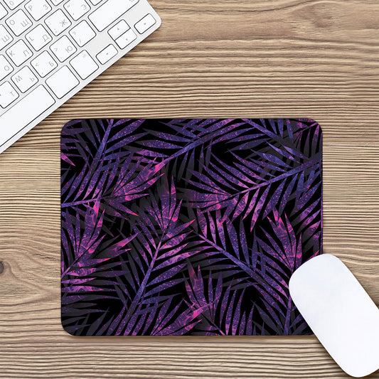 Purple Tropical Leaves Print Mouse Pad