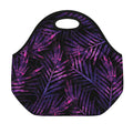 Purple Tropical Leaves Print Neoprene Lunch Bag