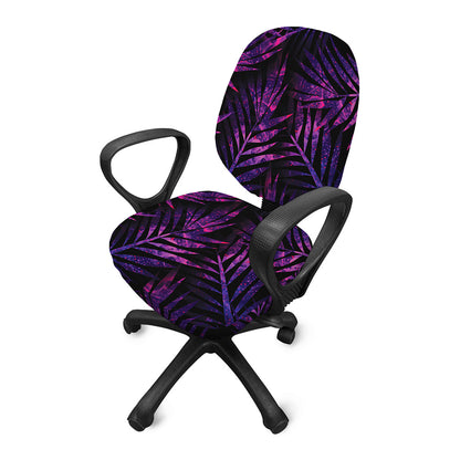 Purple Tropical Leaves Print Office Chair Cover