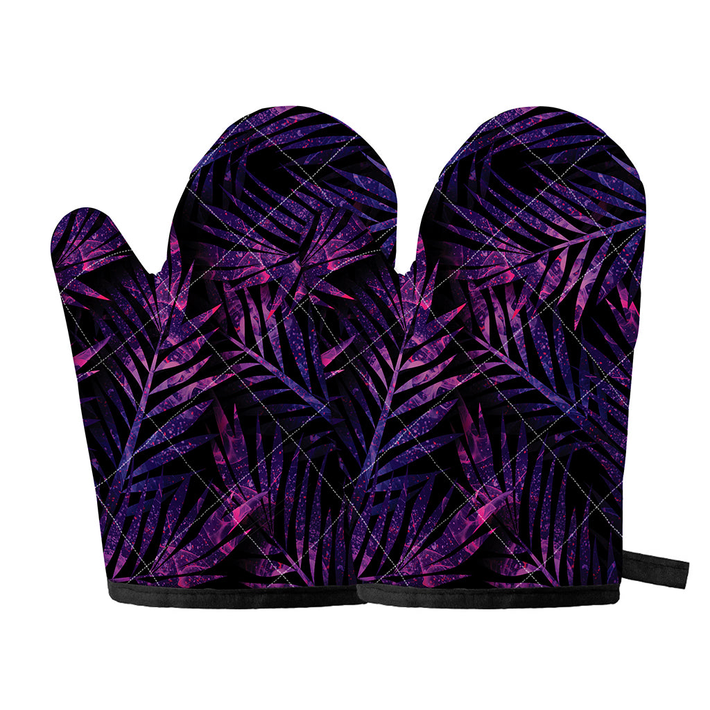 Purple Tropical Leaves Print Oven Mitts