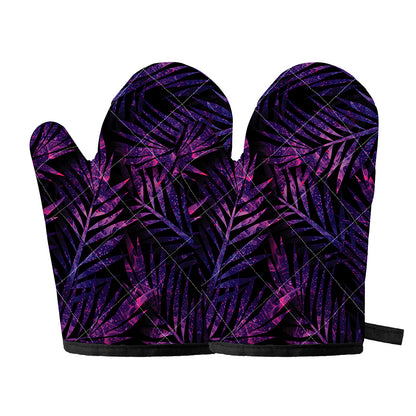 Purple Tropical Leaves Print Oven Mitts