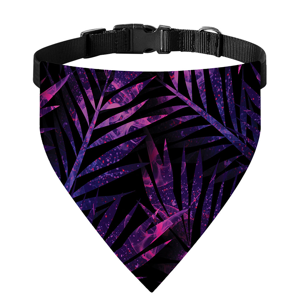 Purple Tropical Leaves Print Over The Collar Dog Bandana