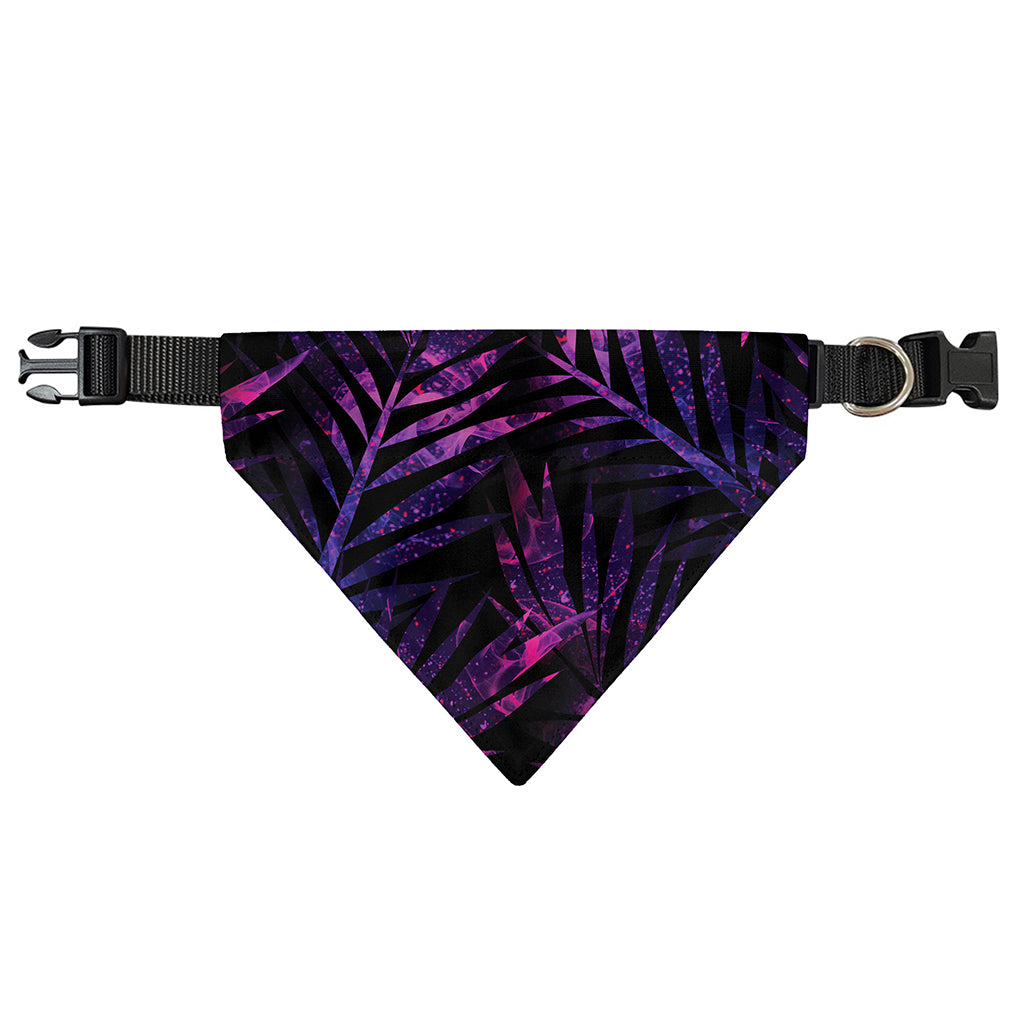 Purple Tropical Leaves Print Over The Collar Dog Bandana