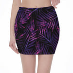 Purple Tropical Leaves Print Pencil Mini Skirt