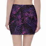 Purple Tropical Leaves Print Pencil Mini Skirt
