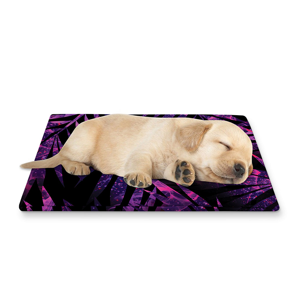Purple Tropical Leaves Print Pet Cooling Mat Cover