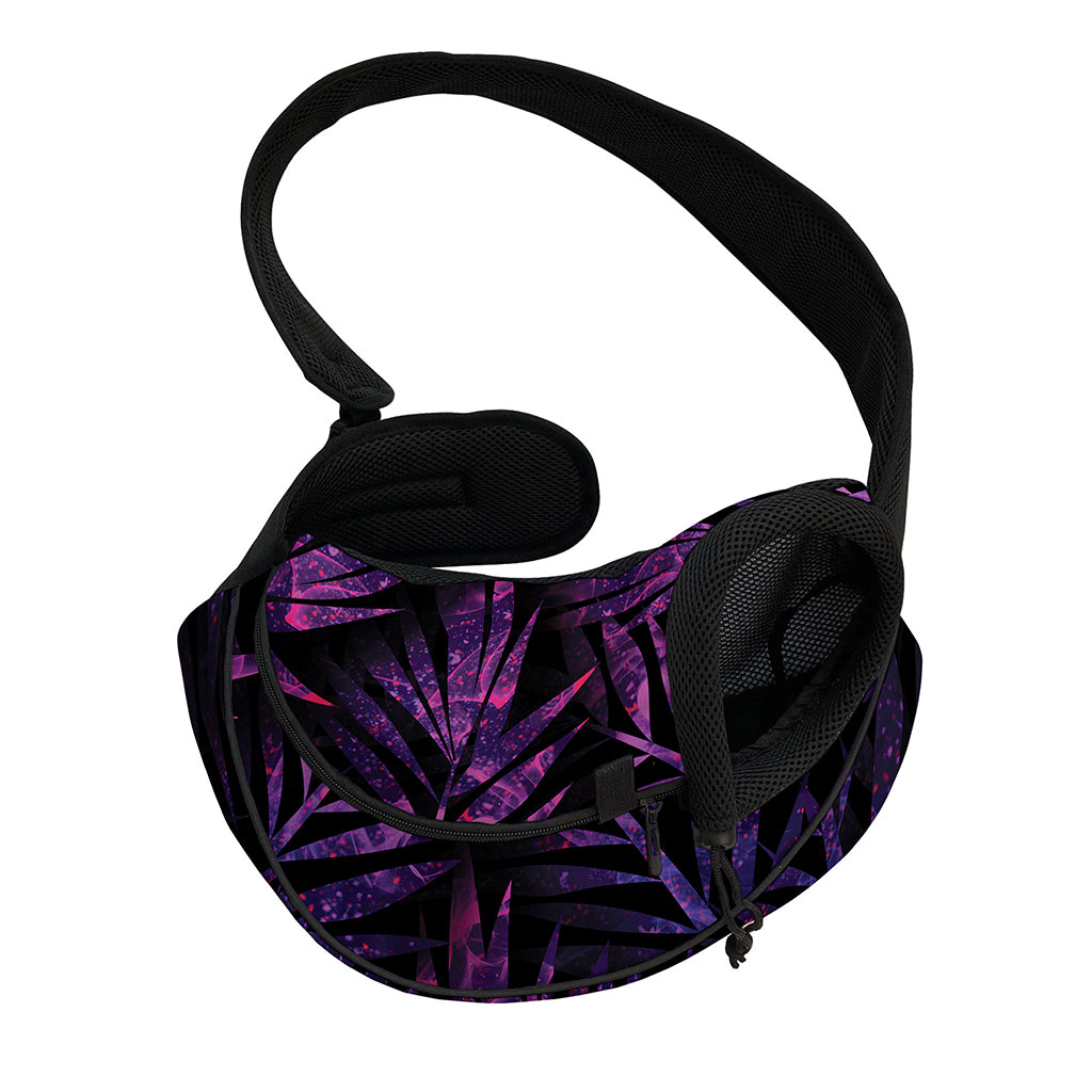 Purple Tropical Leaves Print Pet Sling Carrier