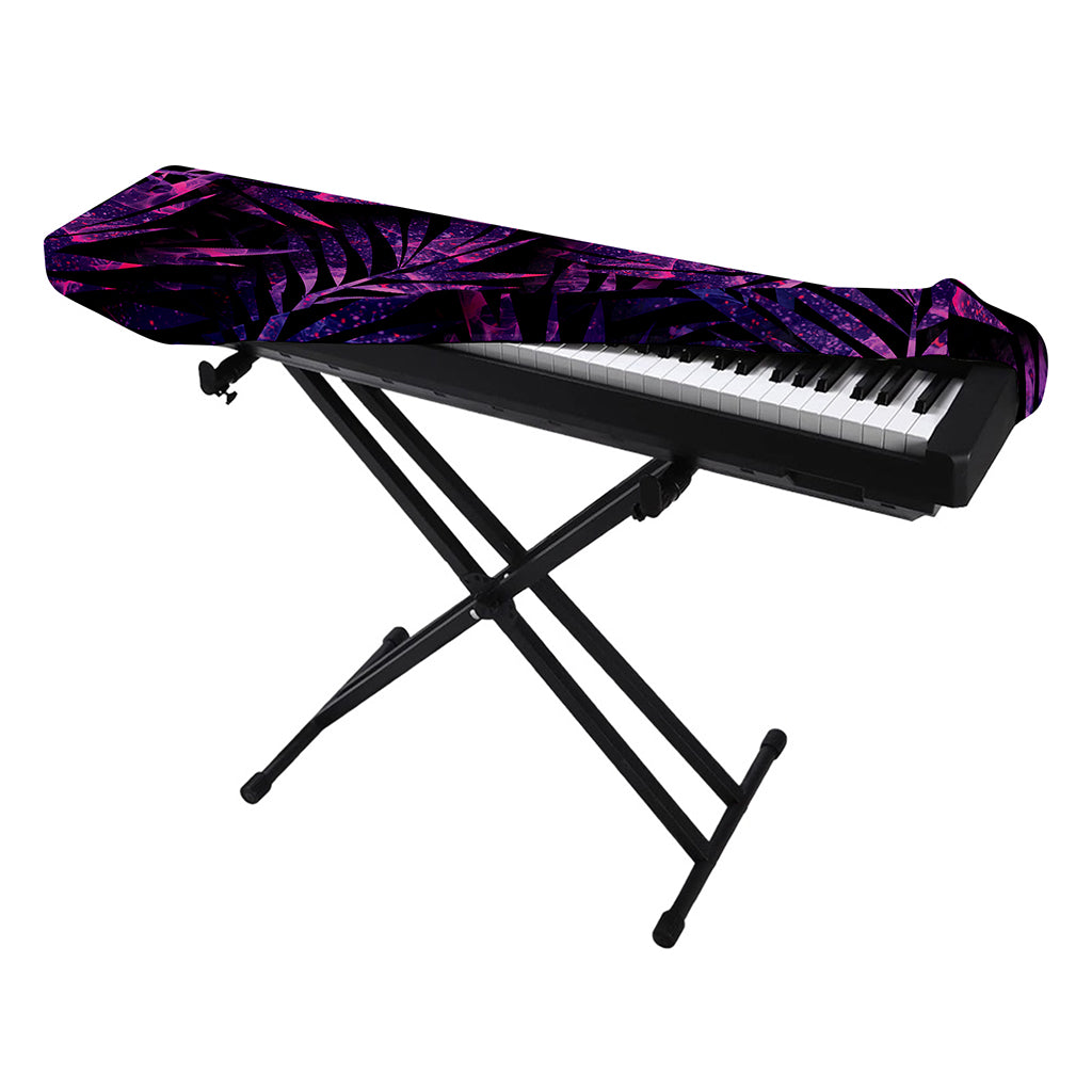 Purple Tropical Leaves Print Piano Keyboard Cover
