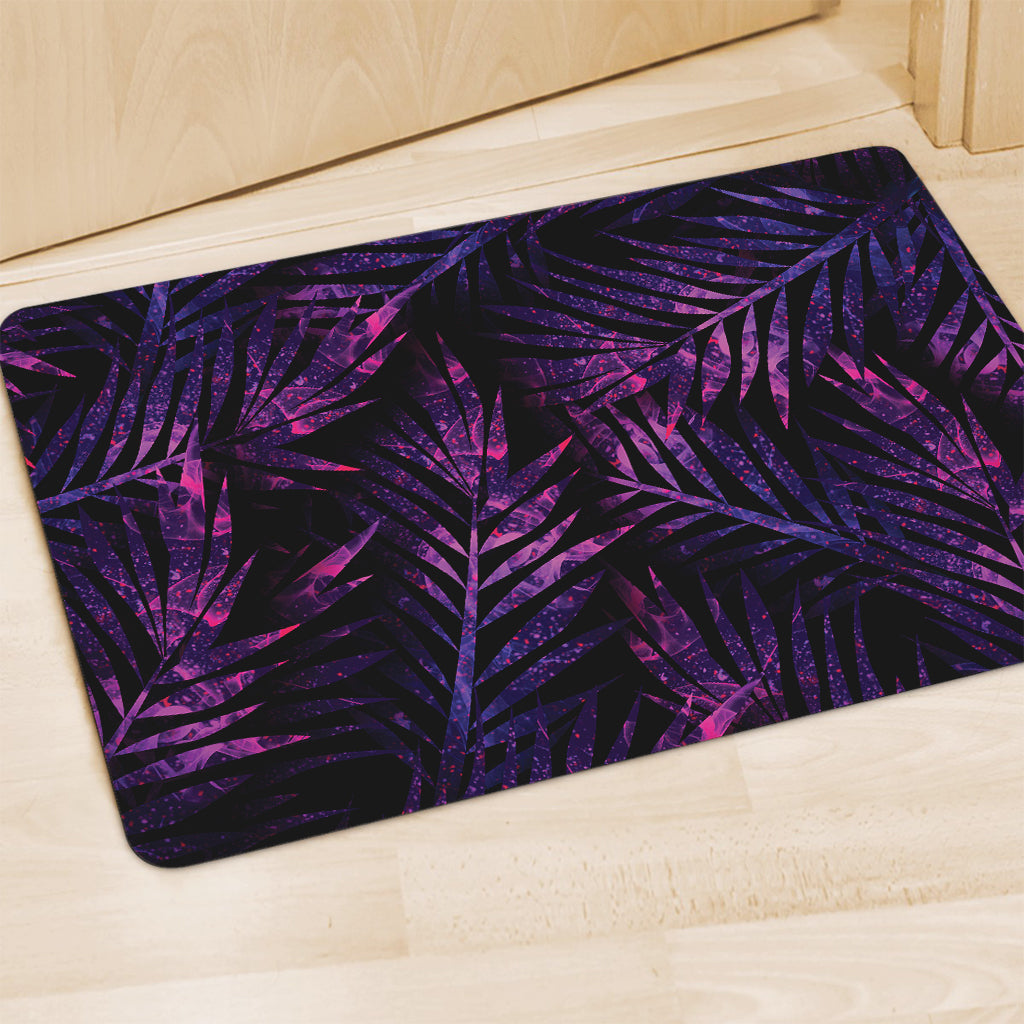 Purple Tropical Leaves Print Polyester Doormat