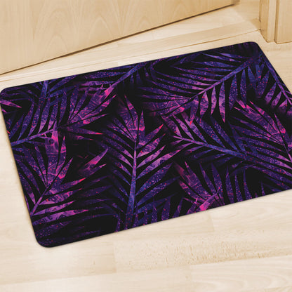 Purple Tropical Leaves Print Polyester Doormat