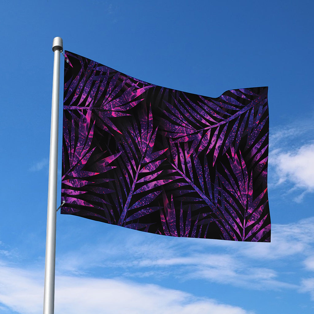 Purple Tropical Leaves Print Polyester Flag