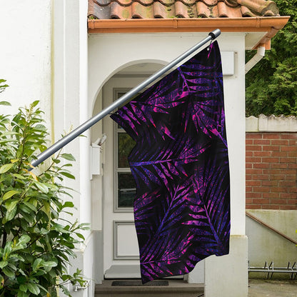 Purple Tropical Leaves Print Polyester Flag