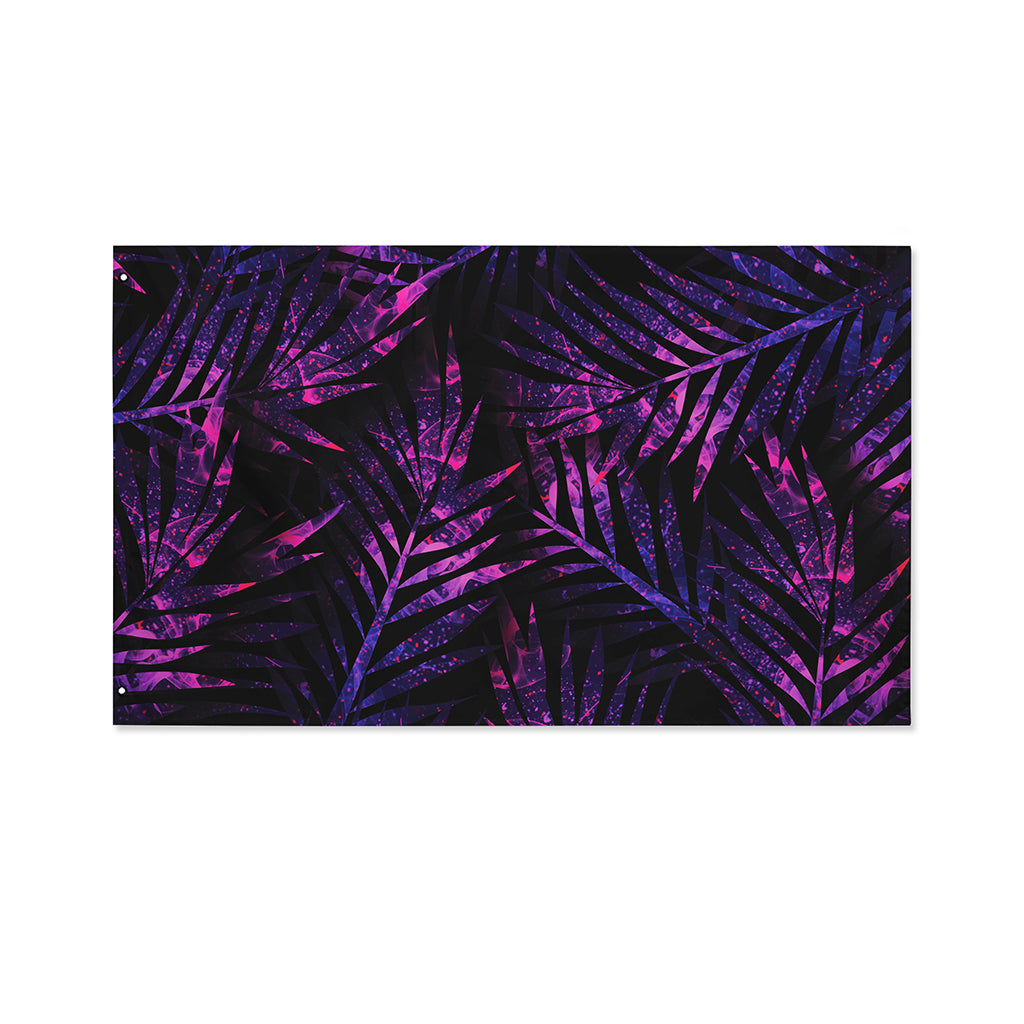 Purple Tropical Leaves Print Polyester Flag