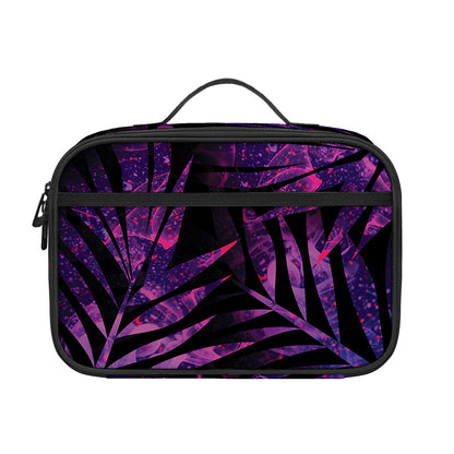Purple Tropical Leaves Print Portable Lunch Bag