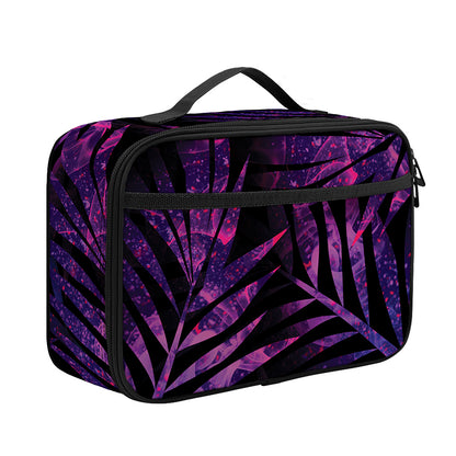 Purple Tropical Leaves Print Portable Lunch Bag