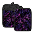 Purple Tropical Leaves Print Pot Holders With Pocket