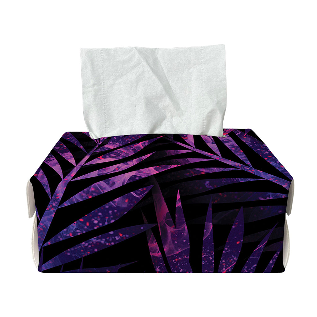 Purple Tropical Leaves Print Rectangle Tissue Box Cover