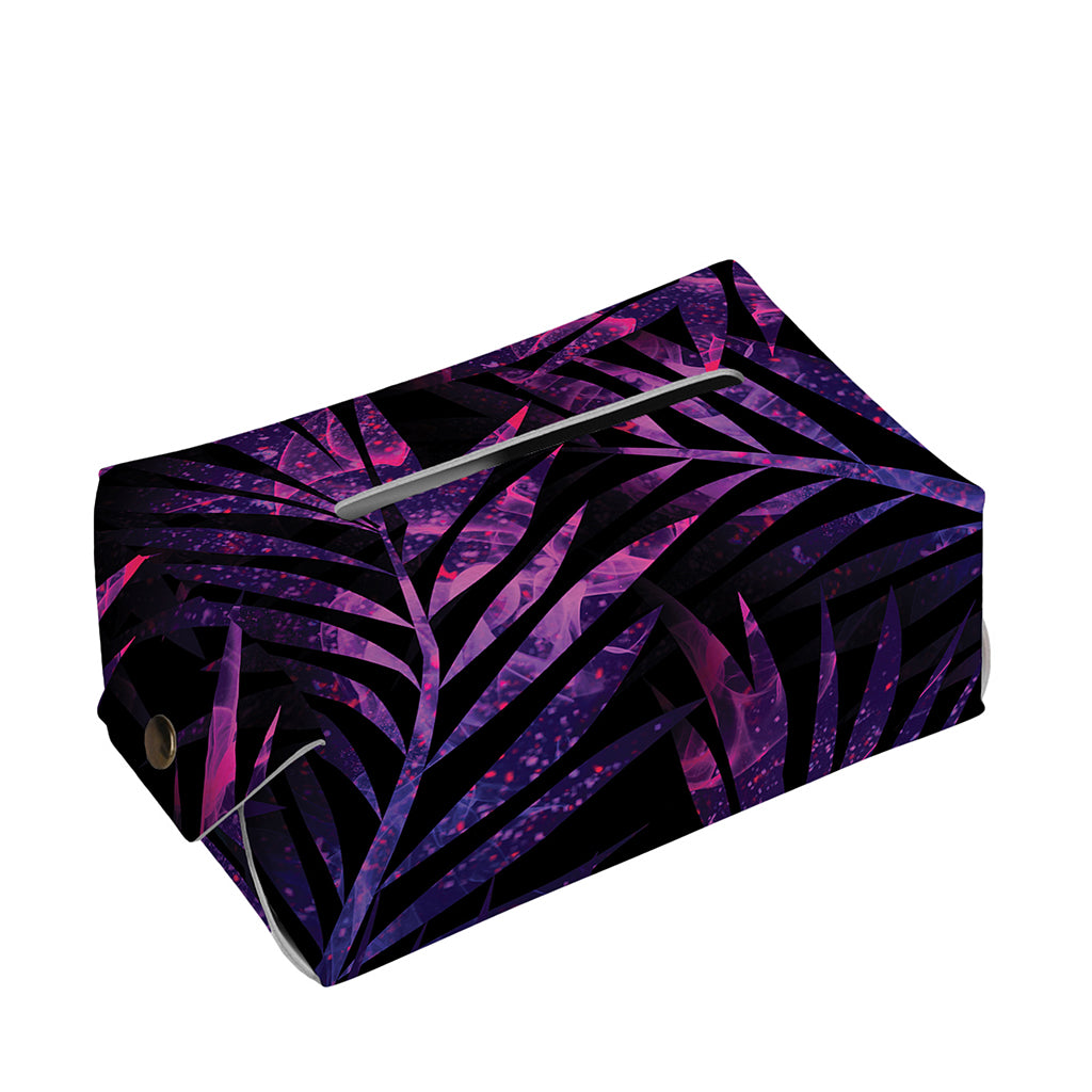 Purple Tropical Leaves Print Rectangle Tissue Box Cover
