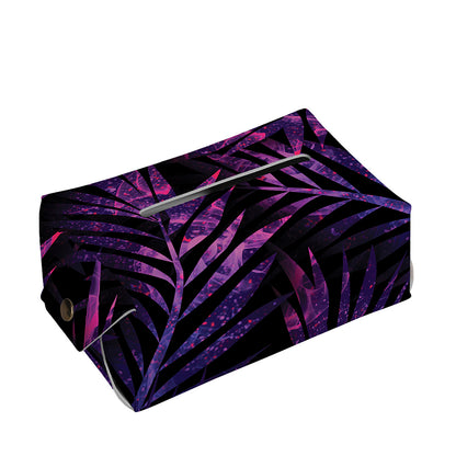 Purple Tropical Leaves Print Rectangle Tissue Box Cover