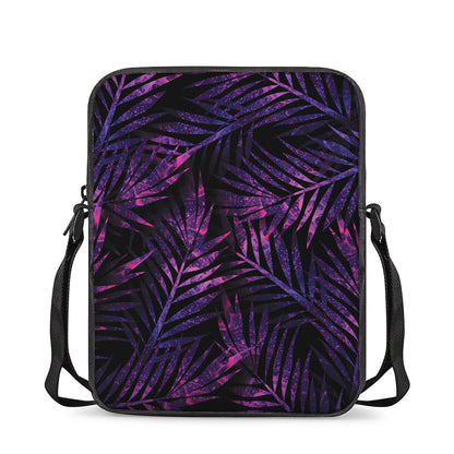 Purple Tropical Leaves Print Rectangular Crossbody Bag