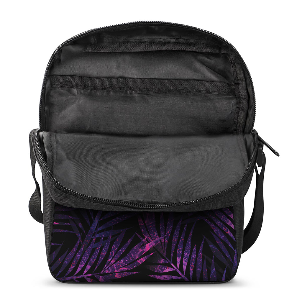 Purple Tropical Leaves Print Rectangular Crossbody Bag