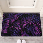 Purple Tropical Leaves Print Rubber Doormat
