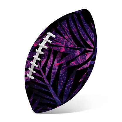 Purple Tropical Leaves Print Rugby Ball