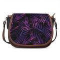 Purple Tropical Leaves Print Saddle Bag