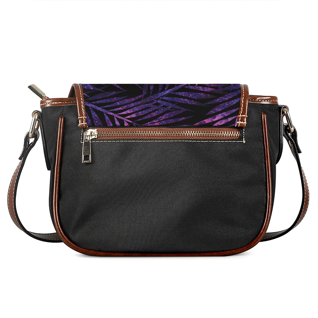 Purple Tropical Leaves Print Saddle Bag