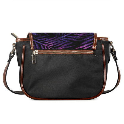Purple Tropical Leaves Print Saddle Bag