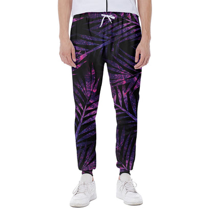 Purple Tropical Leaves Print Scuba Joggers