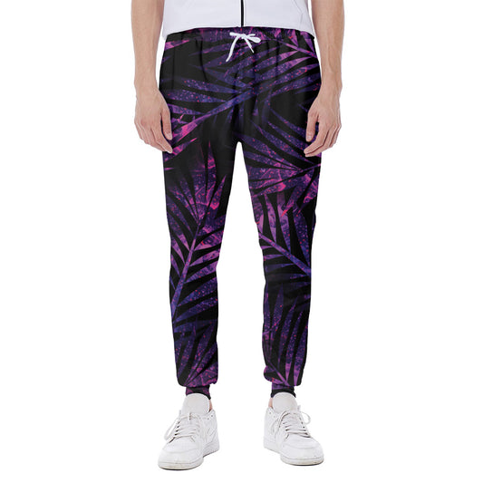 Purple Tropical Leaves Print Scuba Joggers