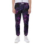 Purple Tropical Leaves Print Scuba Joggers