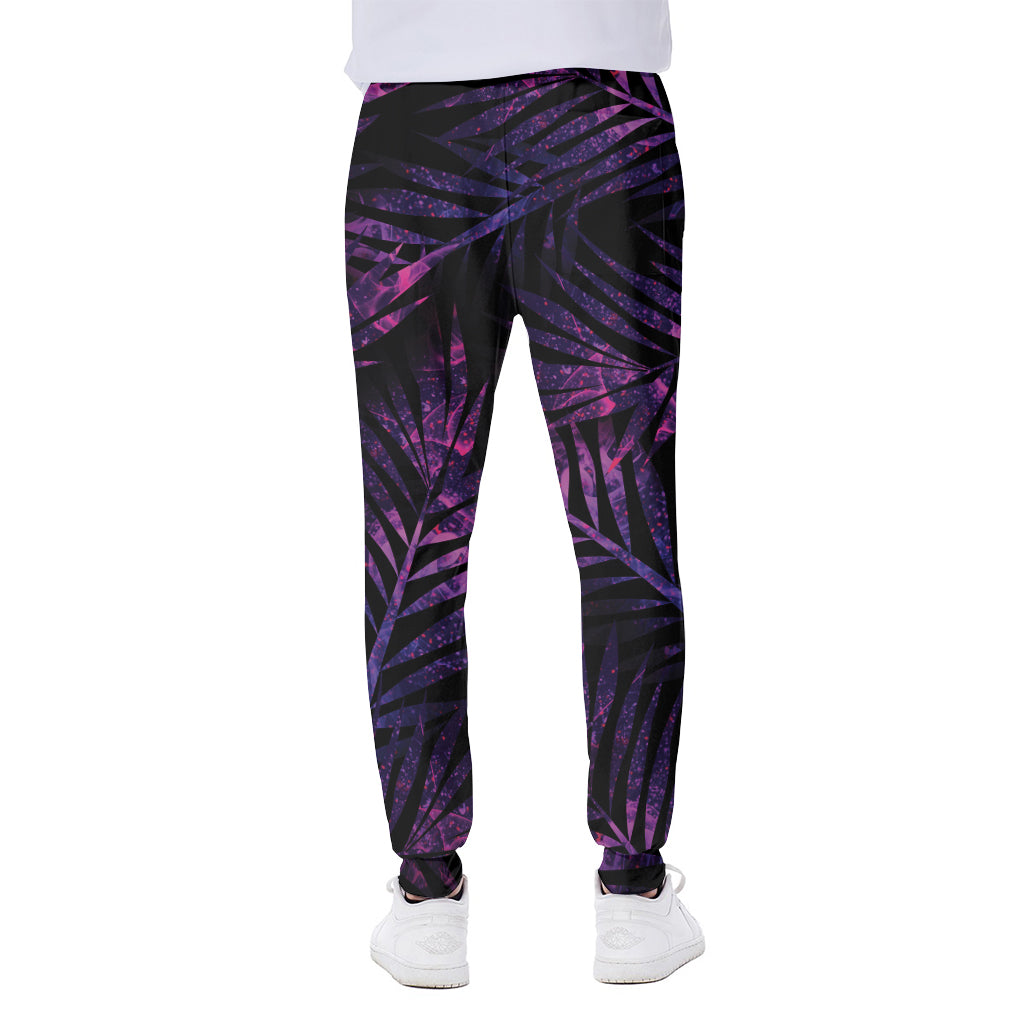 Purple Tropical Leaves Print Scuba Joggers