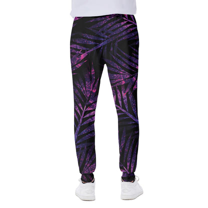 Purple Tropical Leaves Print Scuba Joggers