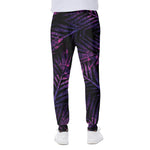 Purple Tropical Leaves Print Scuba Joggers