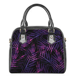Purple Tropical Leaves Print Shoulder Handbag
