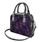 Purple Tropical Leaves Print Shoulder Handbag