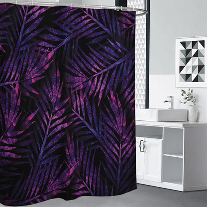 Purple Tropical Leaves Print Shower Curtain