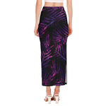 Purple Tropical Leaves Print Side Slit Maxi Skirt