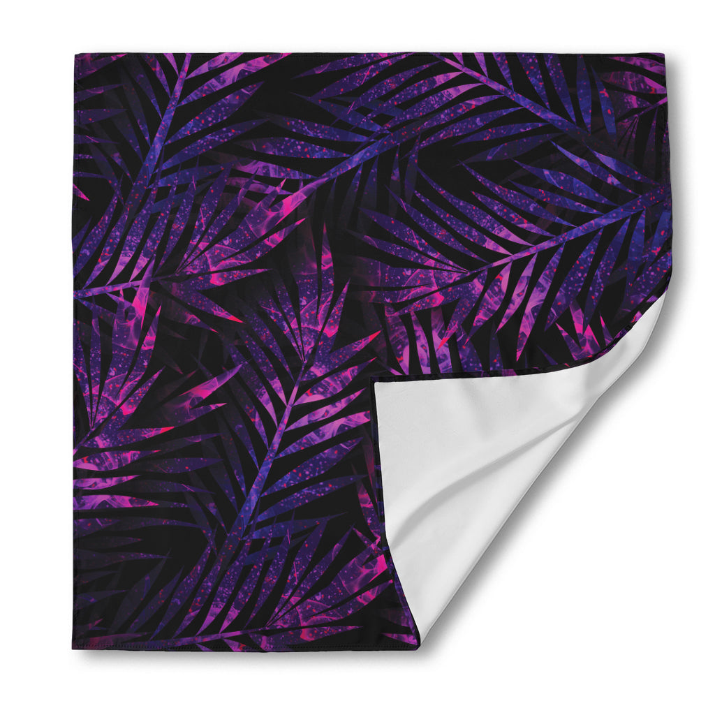 Purple Tropical Leaves Print Silk Bandana
