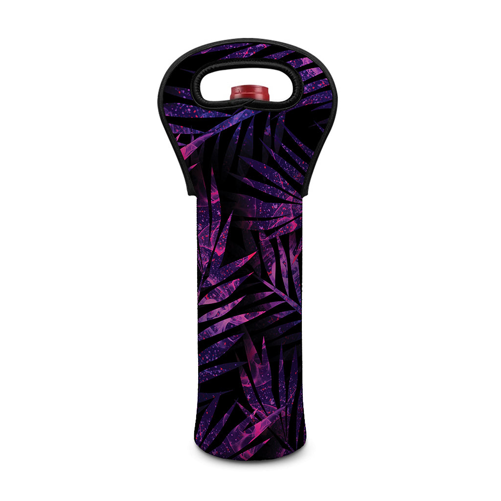 Purple Tropical Leaves Print Single Neoprene Wine Tote