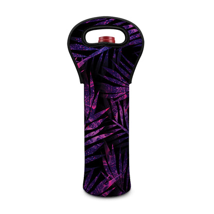 Purple Tropical Leaves Print Single Neoprene Wine Tote