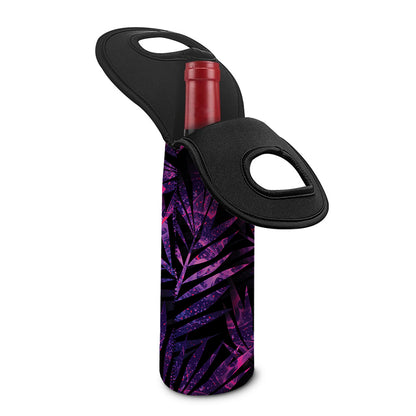 Purple Tropical Leaves Print Single Neoprene Wine Tote