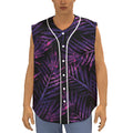 Purple Tropical Leaves Print Sleeveless Baseball Jersey