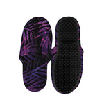 Purple Tropical Leaves Print Slippers