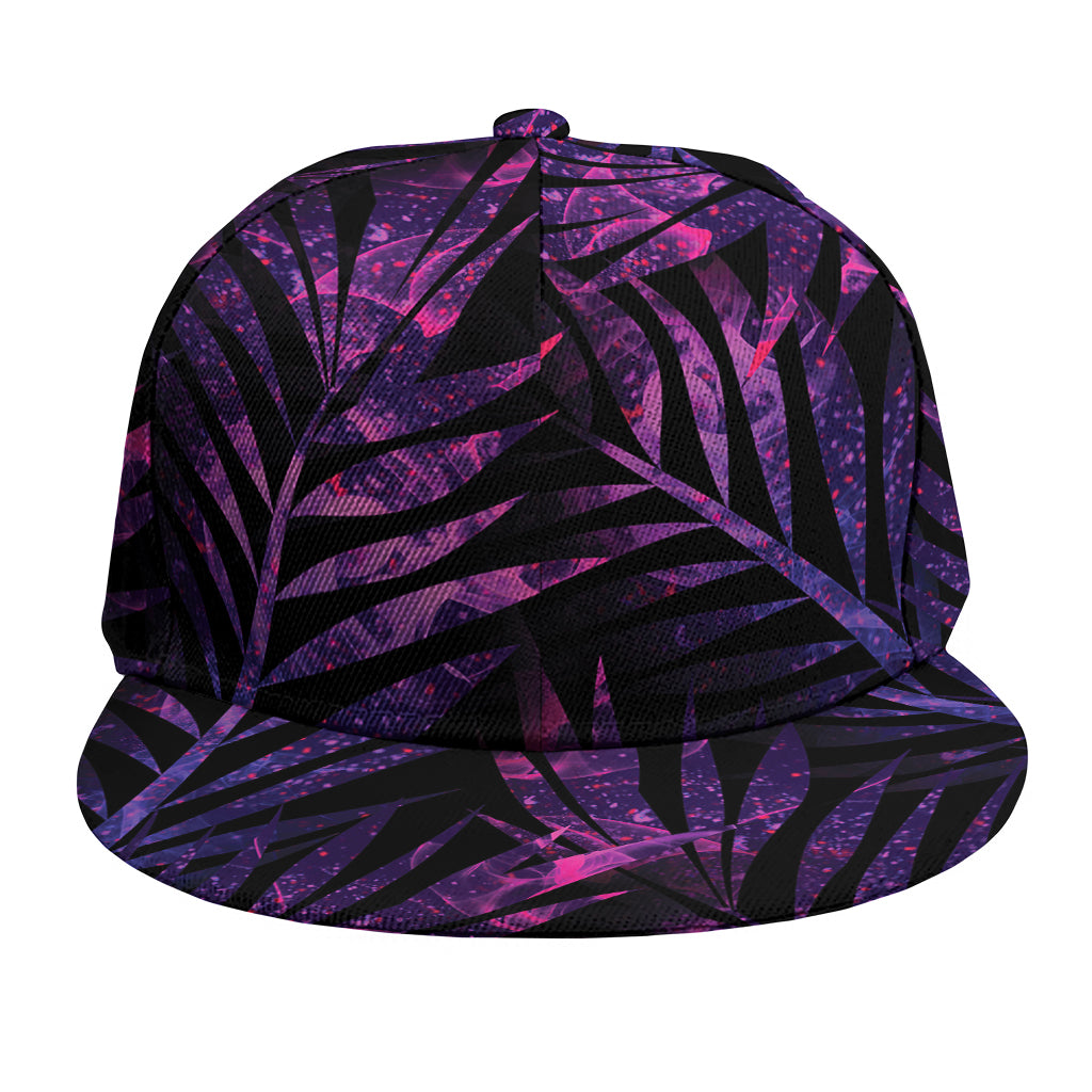 Purple Tropical Leaves Print Snapback Cap