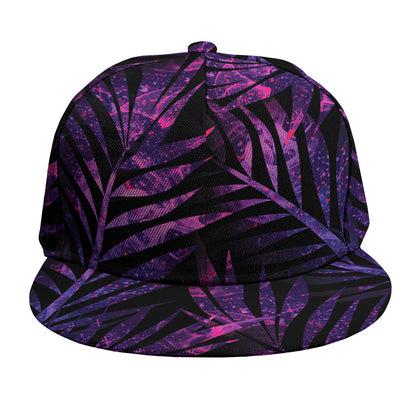 Purple Tropical Leaves Print Snapback Cap
