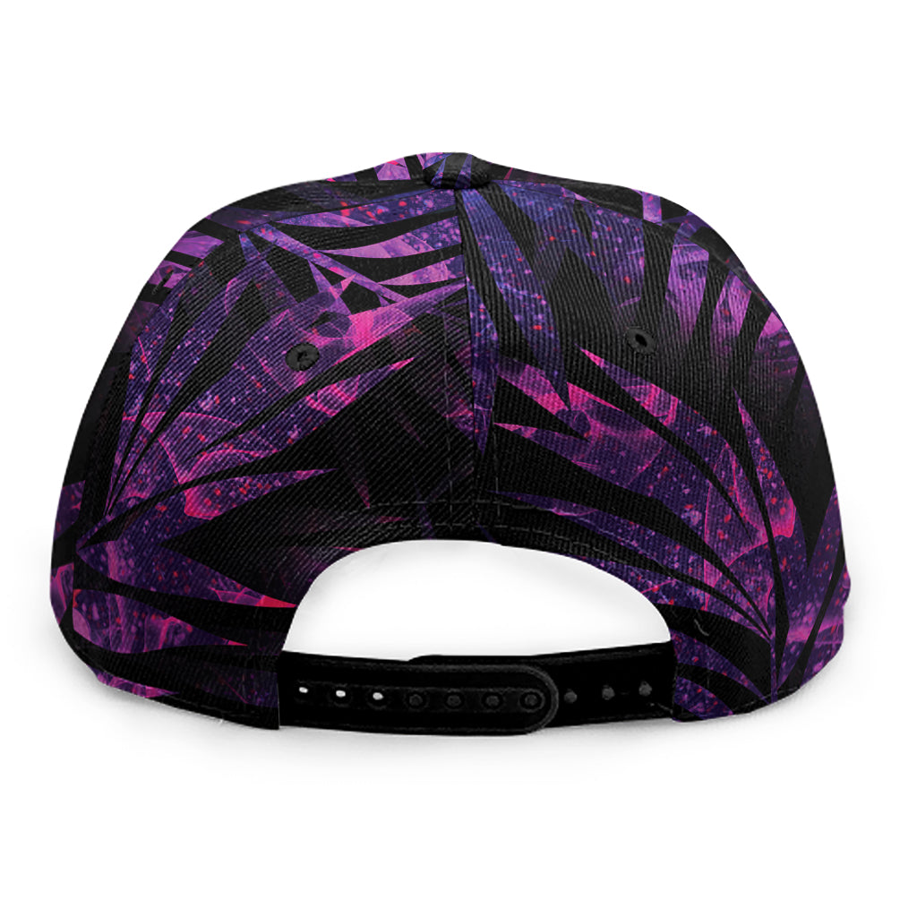 Purple Tropical Leaves Print Snapback Cap