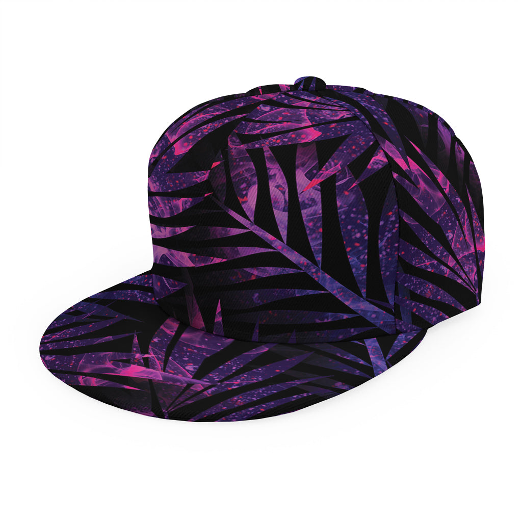 Purple Tropical Leaves Print Snapback Cap